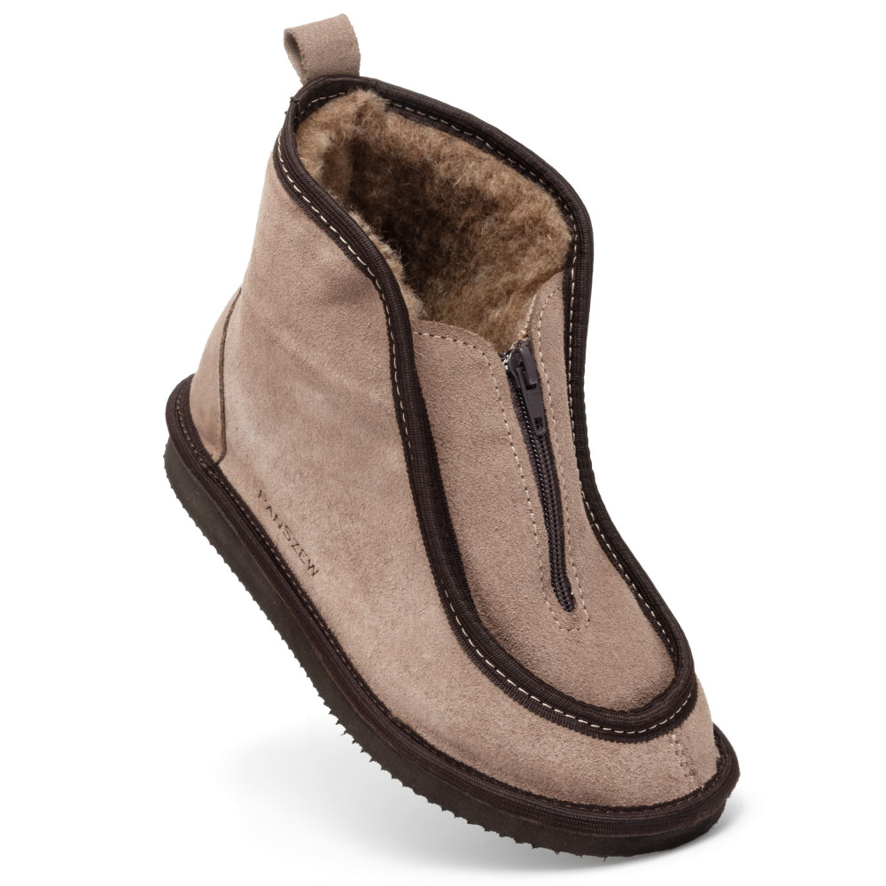 Bambosze Damskie Skórzane GRANDLINE Mocha z Wełną | PanSzew®
