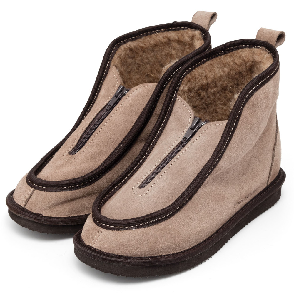Bambosze Damskie Skórzane GRANDLINE Mocha z Wełną | PanSzew®