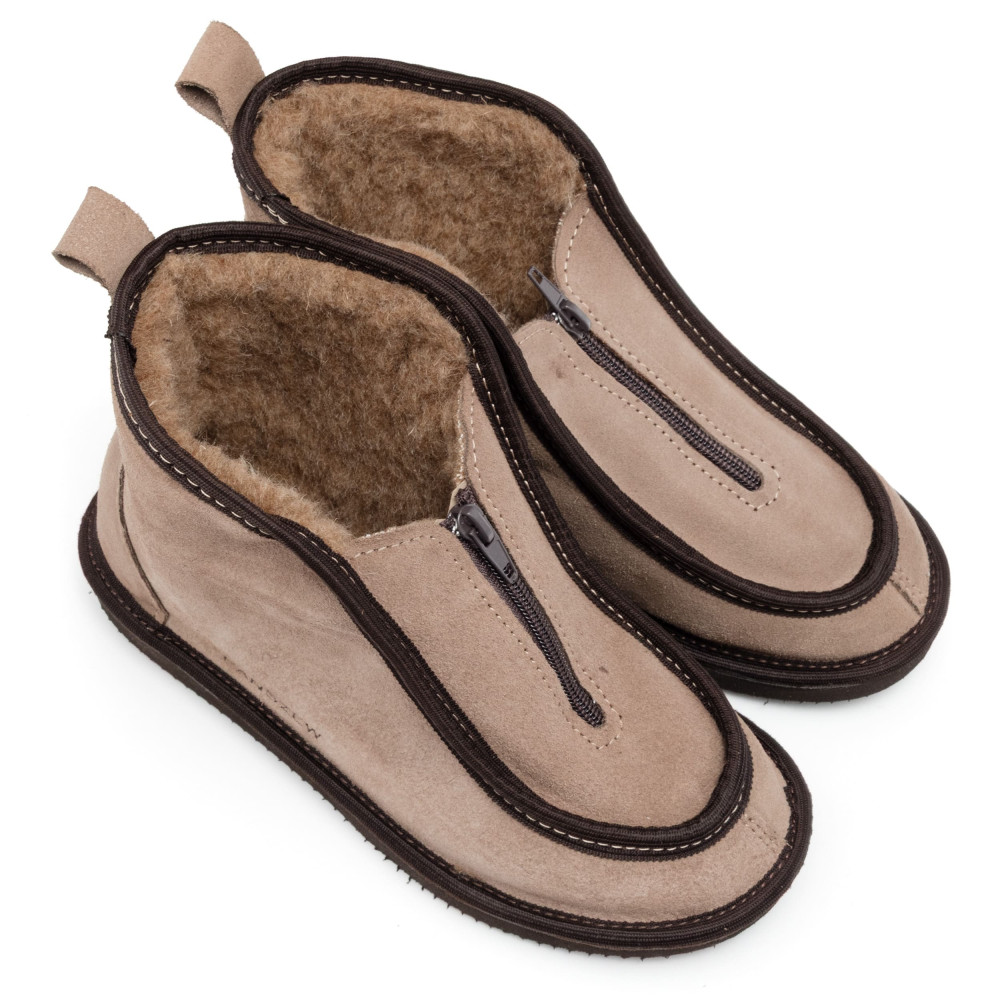 Bambosze Damskie Skórzane GRANDLINE Mocha z Wełną | PanSzew®