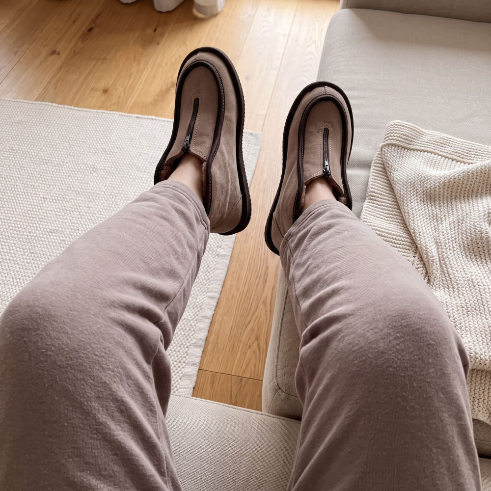 Bambosze Damskie Skórzane GRANDLINE Mocha z Wełną | PanSzew®