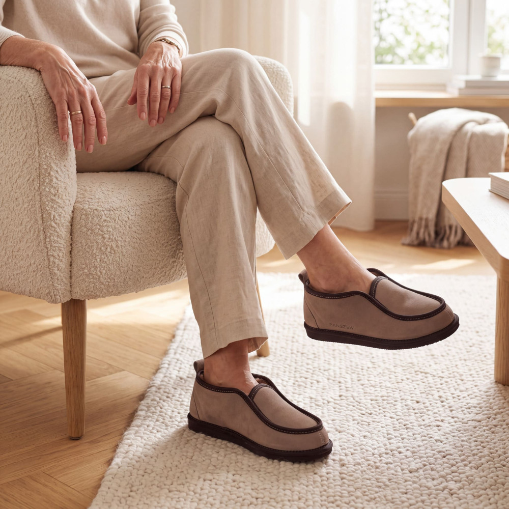 Bambosze Damskie Skórzane GRANDLINE Mocha Niskie | PanSzew®