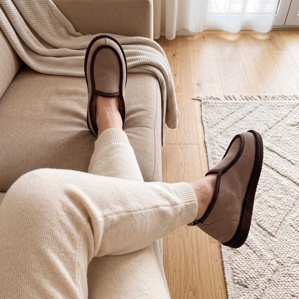 Bambosze Damskie Skórzane GRANDLINE Mocha Niskie | PanSzew®