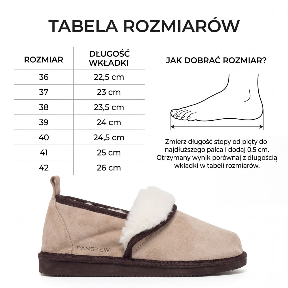 Bambosze Damskie Skórzane FLIPLINE Beż z Wełną | PanSzew®