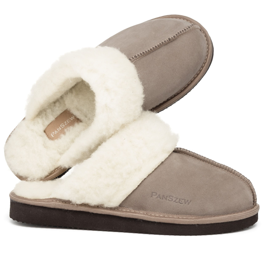 Ciepłe Kapcie Damskie Skórzane Bambosze ALPINLINE Mocha | PanSzew®