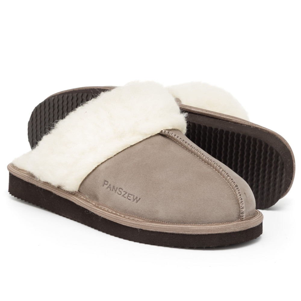 Ciepłe Kapcie Damskie Skórzane Bambosze ALPINLINE Mocha | PanSzew®