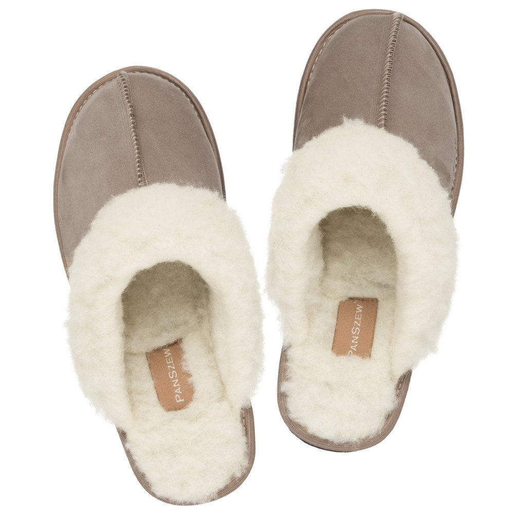 Ciepłe Kapcie Damskie Skórzane Bambosze ALPINLINE Mocha | PanSzew®