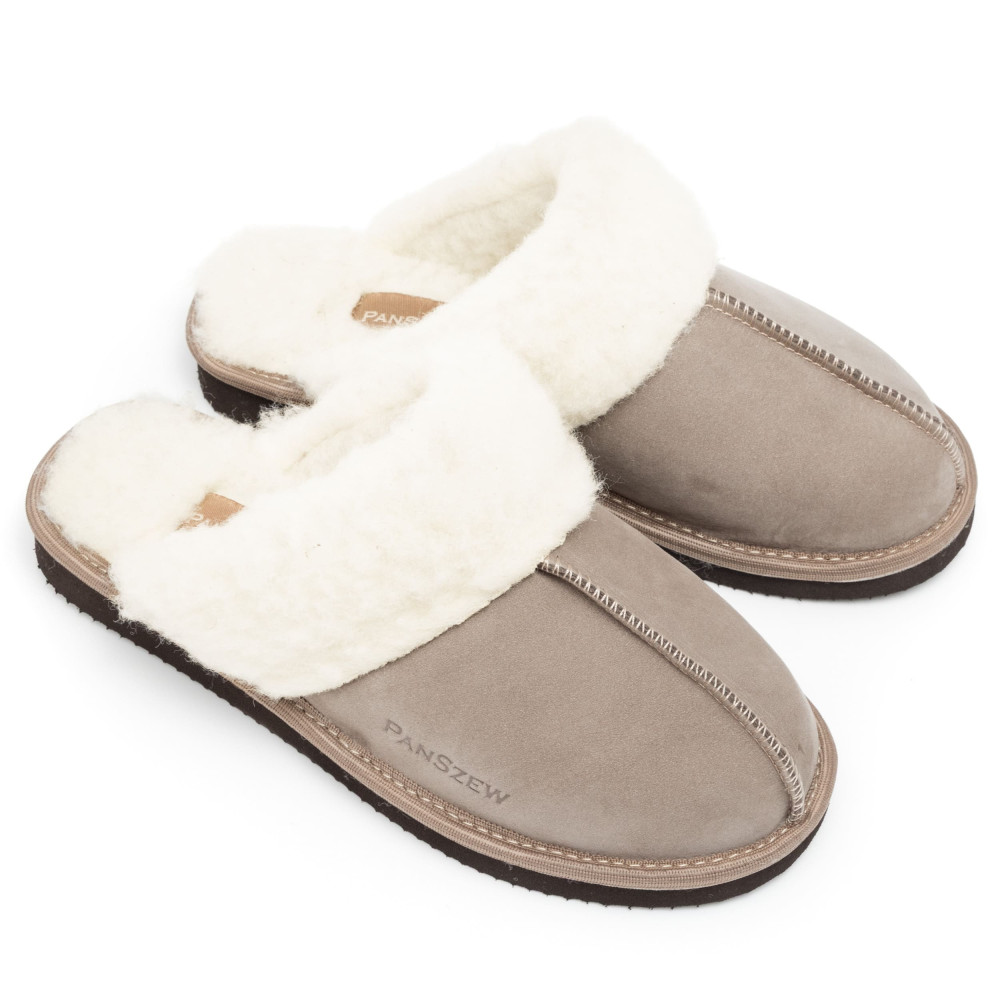Ciepłe Kapcie Damskie Skórzane Bambosze ALPINLINE Mocha | PanSzew®