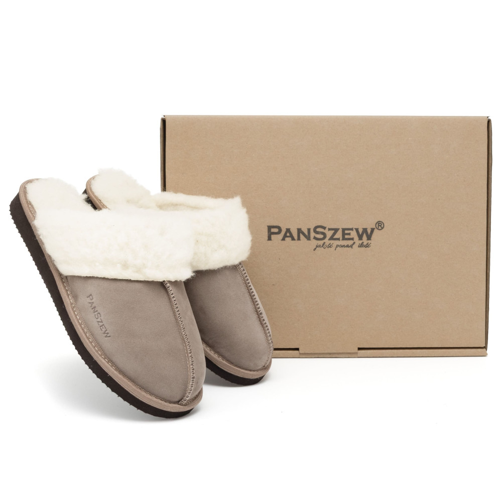 Ciepłe Kapcie Damskie Skórzane Bambosze ALPINLINE Mocha | PanSzew®