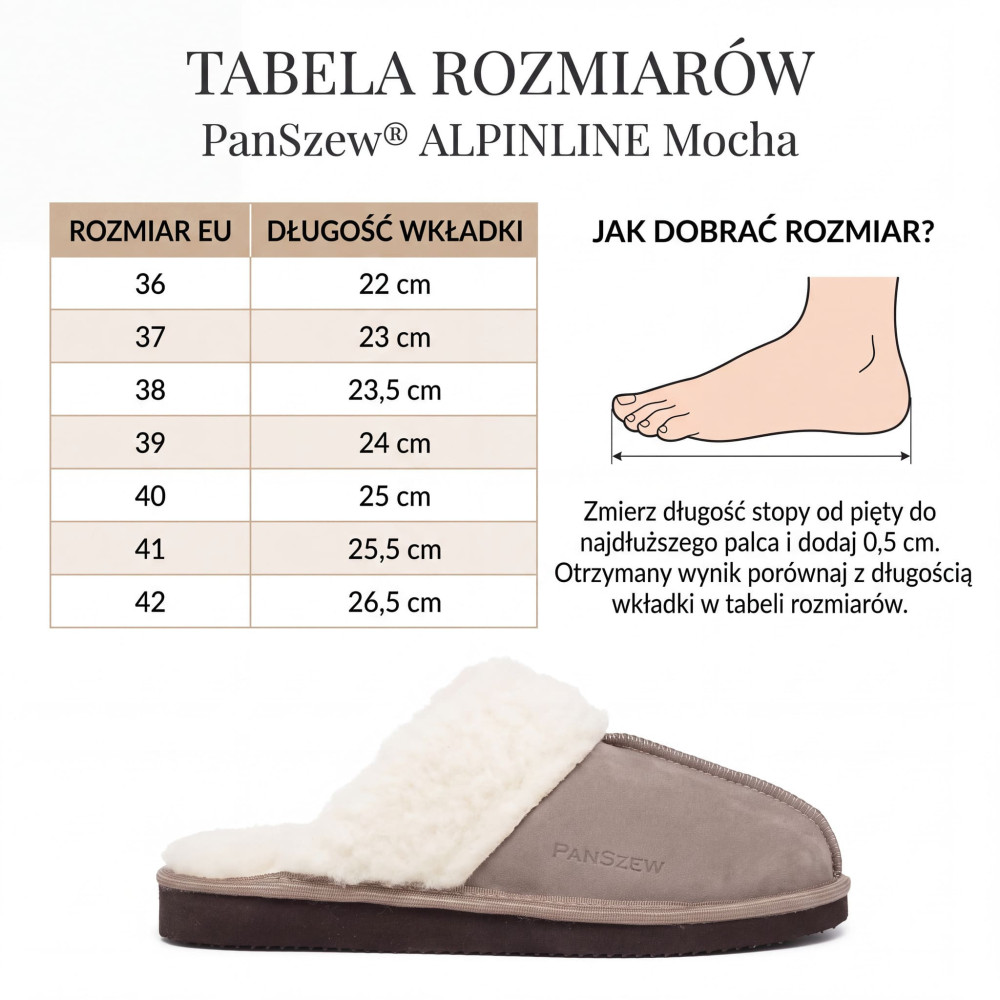 Ciepłe Kapcie Damskie Skórzane Bambosze ALPINLINE Mocha | PanSzew®