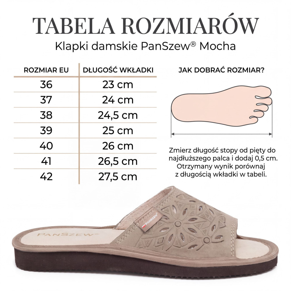 Kapcie Damskie Skórzane Ażurowe Nubuk Mocha Kwiatowe | PanSzew®