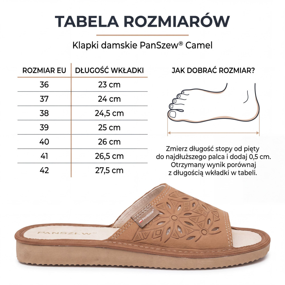 Kapcie Damskie Skórzane Ażurowe Nubuk Camel Kwiatowe | PanSzew®
