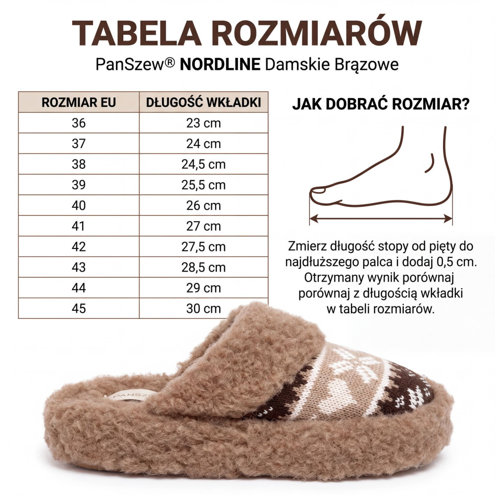Bambosze Damskie Wełniane NORDLINE Brązowo-Beżowe Ciepłe Kapcie | PanSzew®