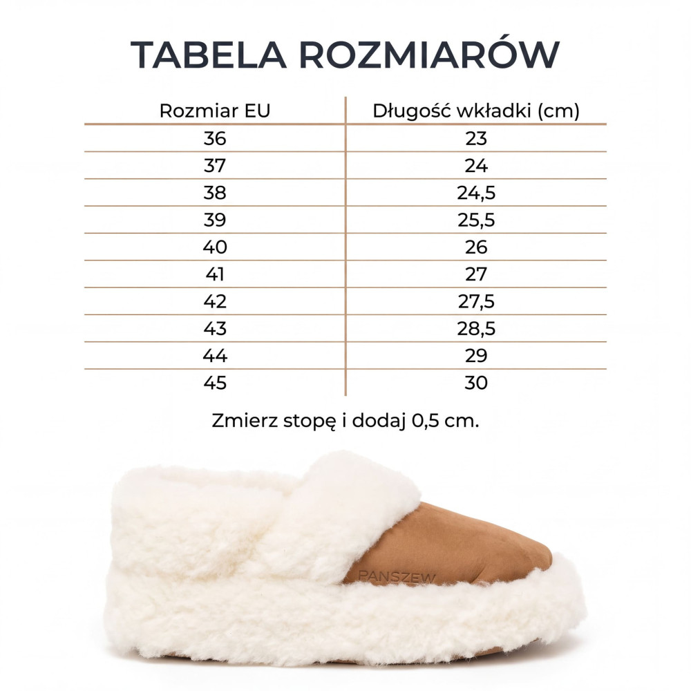 Bambosze Damskie Skórzane Wełniane Ciepłe Kapcie Góralskie Camel PanSzew®