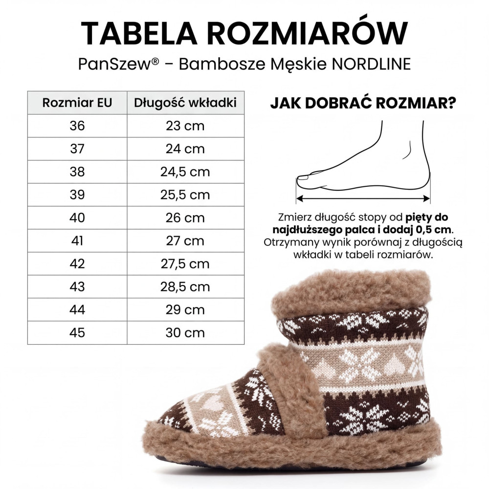 Bambosze Męskie NORDLINE Wełniane Ciepłe Wysokie Brązowe | PanSzew®