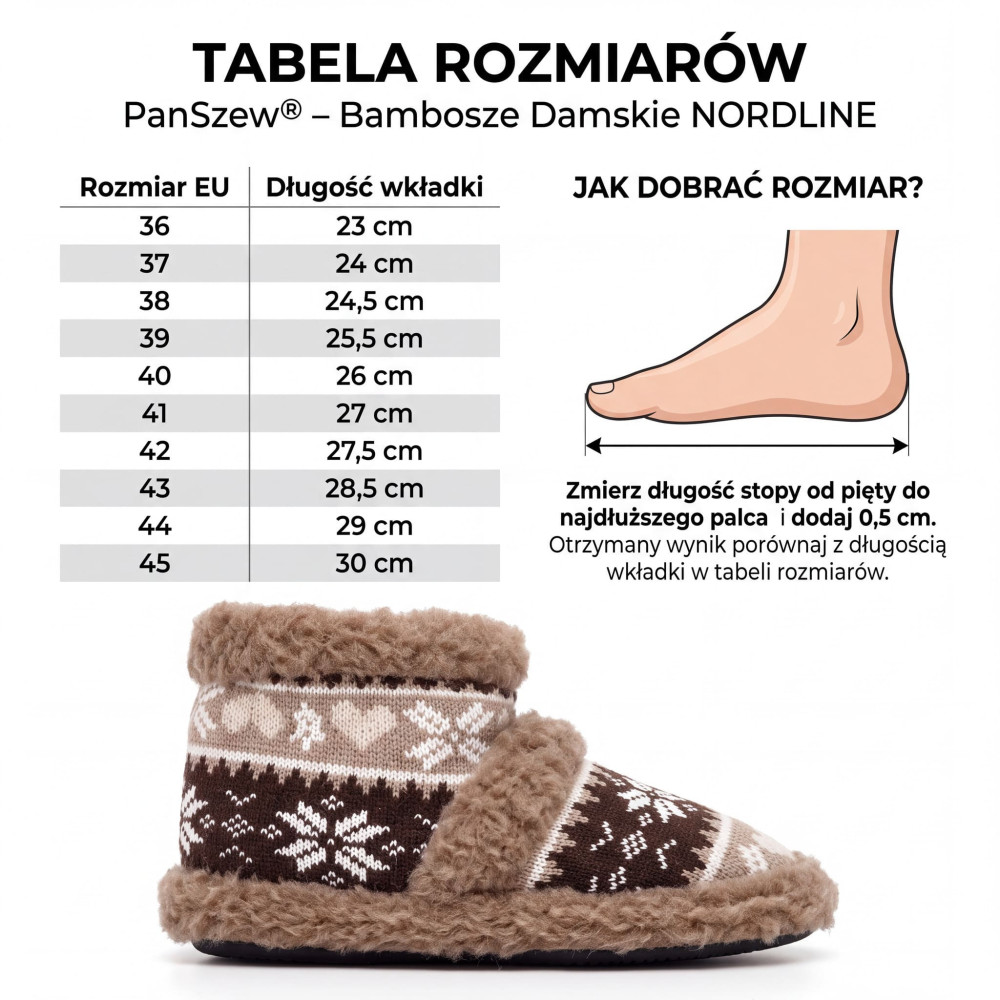 Bambosze Damskie Wełniane NORDLINE Brązowo-Beżowe Ciepłe Kapcie | PanSzew®