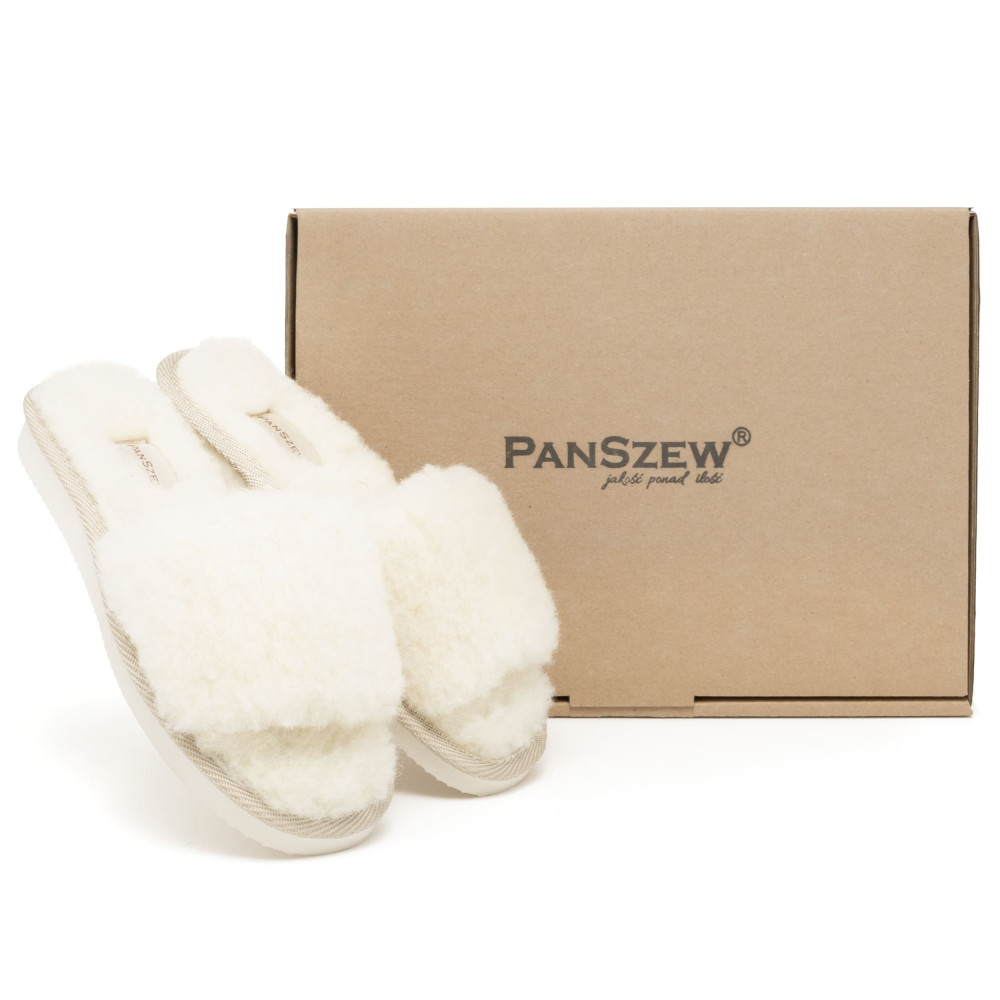 Kapcie Damskie Wełniane WOOLLINE Ecru Ciepłe | PanSzew®