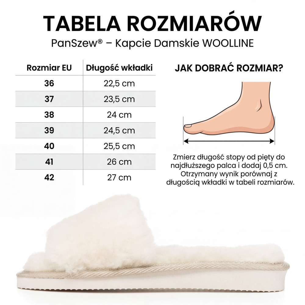 Kapcie Damskie Wełniane WOOLLINE Ecru Ciepłe | PanSzew®