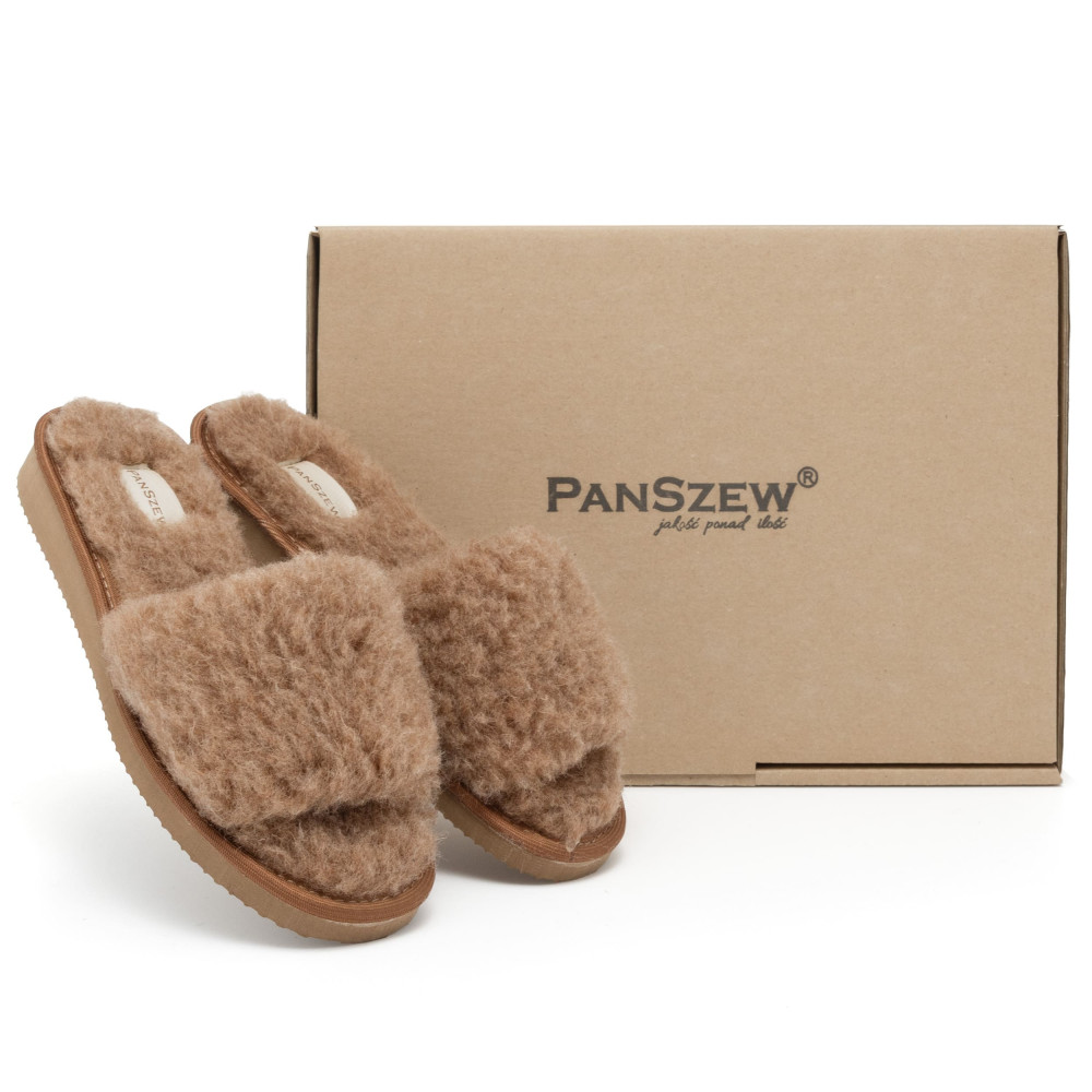 Kapcie Damskie Wełniane WOOLLINE Brązowe Ciepłe | PanSzew®