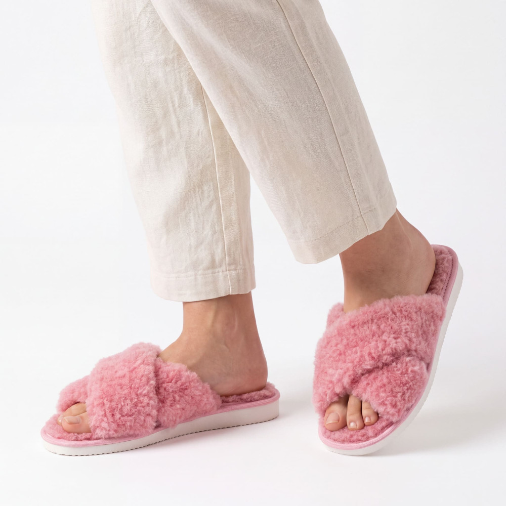 Kapcie Damskie Wełniane WOOLLINE Pink Ciepłe | PanSzew®