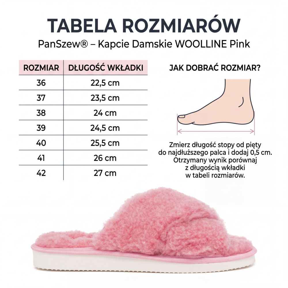 Kapcie Damskie Wełniane WOOLLINE Pink Ciepłe | PanSzew®