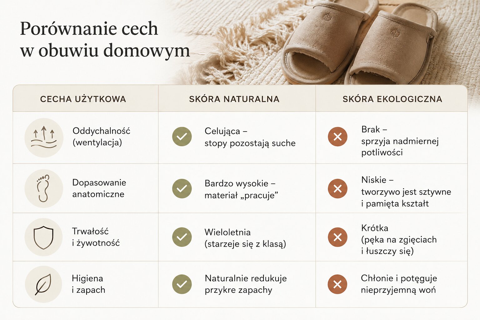 Porównanie cech w obuwiu domowym