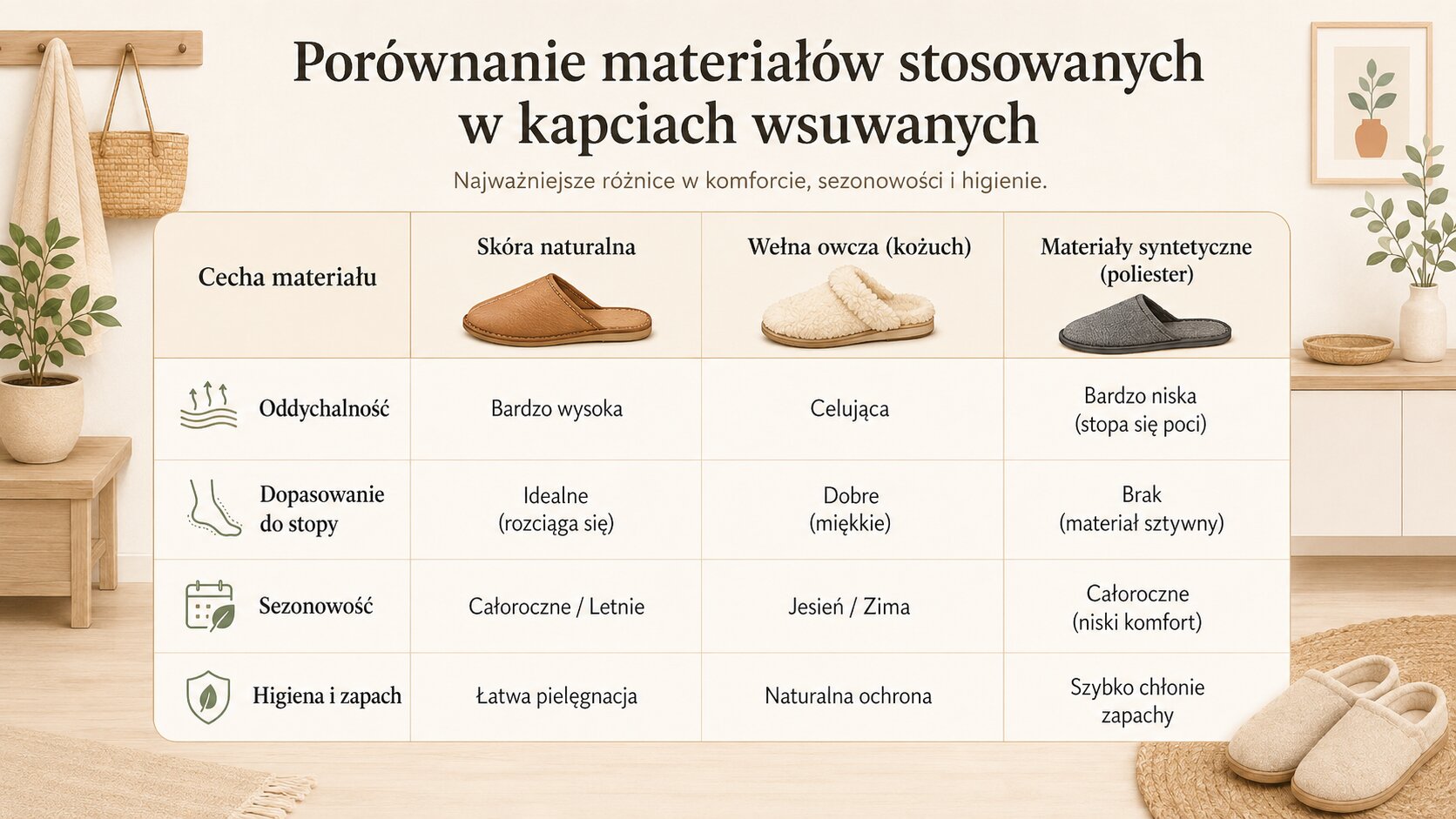 Porównanie materiałów stosowanych w kapciach wsuwanych