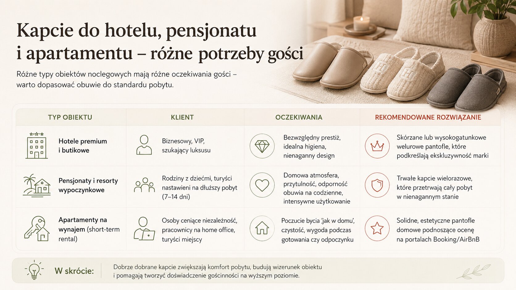 Kapcie do hotelu, pensjonatu i apartamentu – różne potrzeby gości